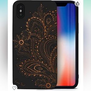 CaseYard Wood Phone case for iPhone Xs Max Laser Engraved Flower Paisley Design